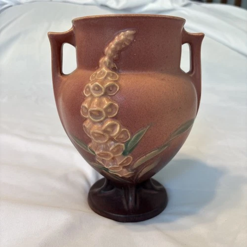 Roseville Pottery Foxglove Pink Vase 162-8 Handled Urn Vase With Chips