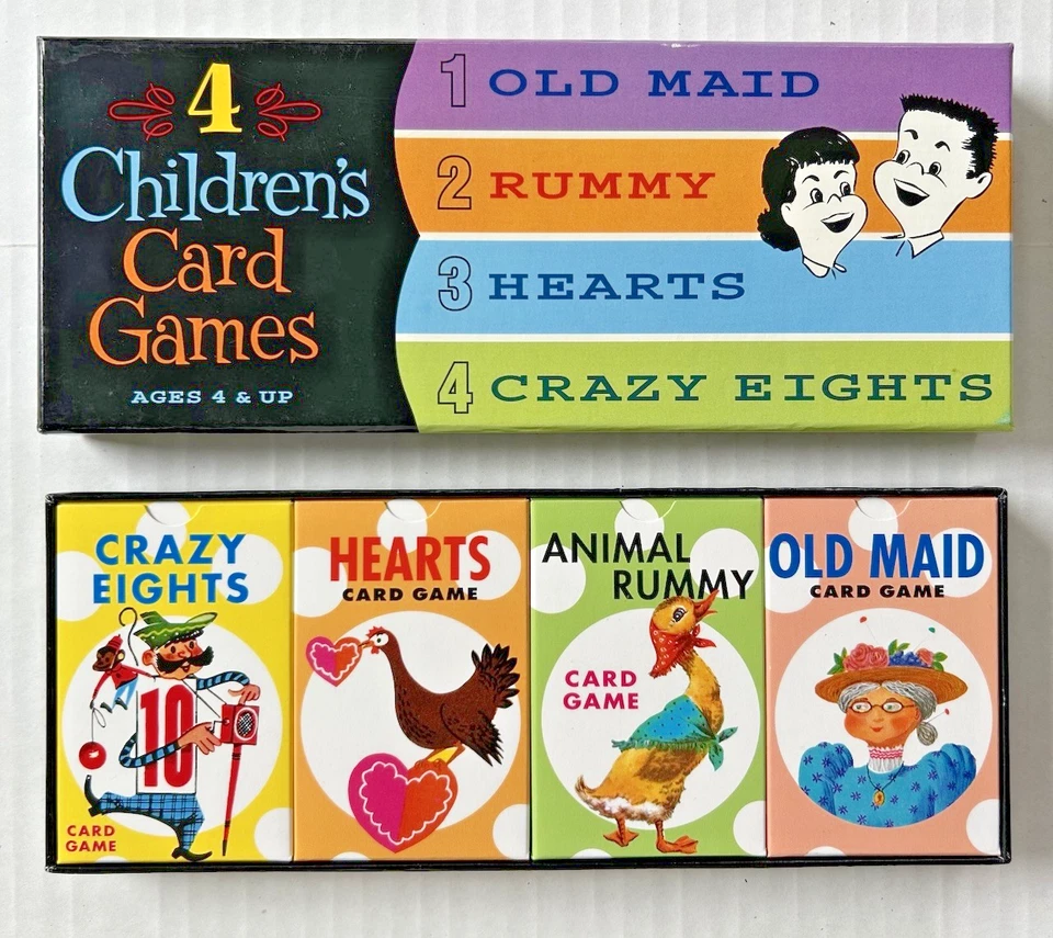 Four Children's Card Games Old Maid, Rummy, Hearts, Crazy Eights Boxed Set NEW - Image 3 of 3