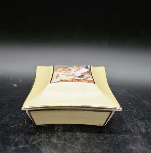 Vintage T. Limoges Collection Hand Painted Square Trinket Box Baby Cherub 3.5" - Picture 2 of 9
