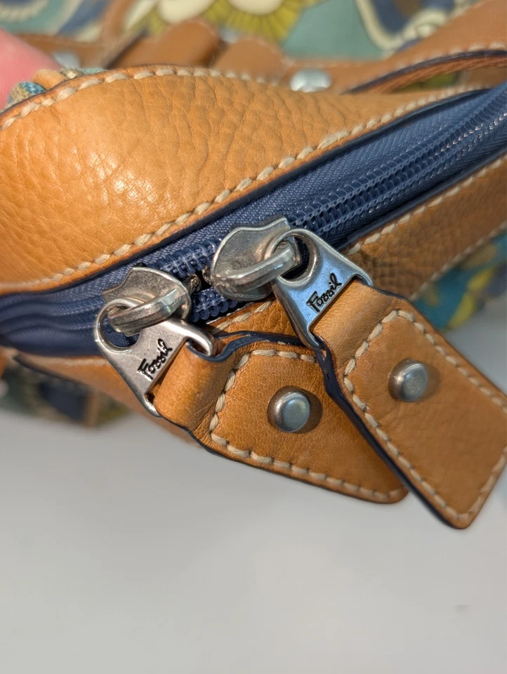 Bolso de viaje vintage Key Per FOSSIL grande floral bolso de viaje de fin de semana azul Foto 4 de 4