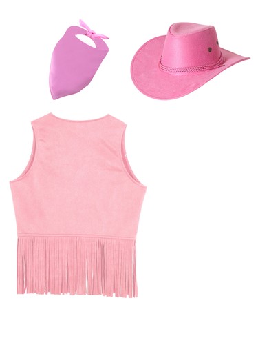 Kids Girl Boy 3Pcs Cowgirl Outfits Waistcoat Matched Drawstring Cowboy Hat Scarf - Photo 31/56