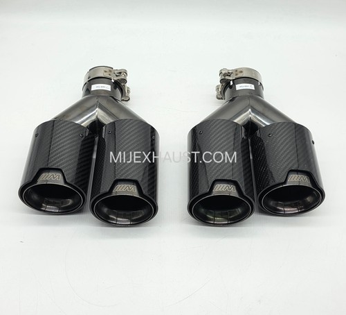 Exhaust Quad Tailpipes Black Chrome Tips Carbon Fibre M Sport BMW 3.5"  MIJ - Picture 2 of 9