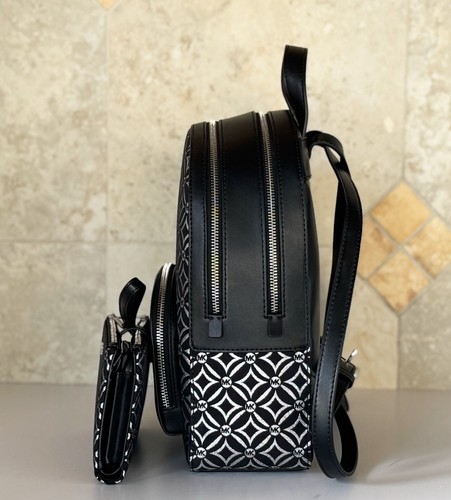 MICHAEL KORS JAYCEE MD BACKPACK + WALLET MK GRAPHIC LOGO GLITTER SILVER/BLACK - Picture 5 of 19