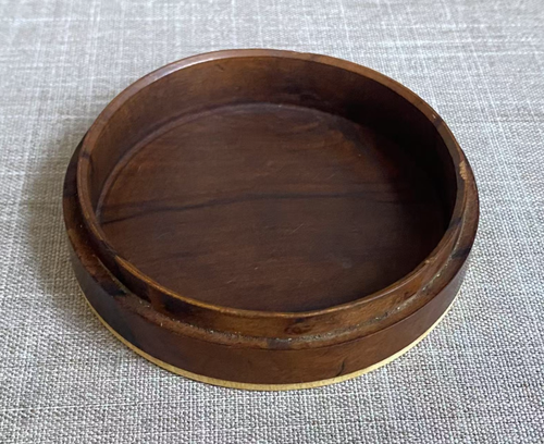 Antigua caja de baratija de tabaco de bolsillo redondo de nogal c1820 Regency bandas de hueso borde - Imagen 12 de 17