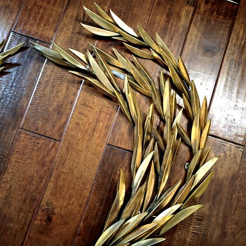 Rare Vintage Global Views 2 Large Brass Olive Branch Wall Art Decor 34.5x24.x4 - Picture 5 of 13