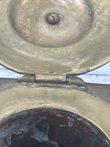 Antiker Messing Tintenständer-Scharnierdeckel-Adler gekrönt-grüner Mann Motive-Glaseinsatz-22cm - Bild 23 von 24