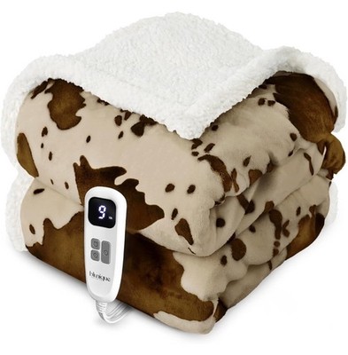 Cozy Cow Print Heated Throw Blanket - 5 Heat Levels, Auto-Off, 50x60 Inches