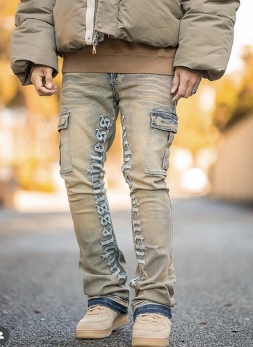 Yasuyuan Mens Jeans Size XXL 36” Waist Acid Wash Ruthless Cargo Stacked Jeans - Picture 4 of 14