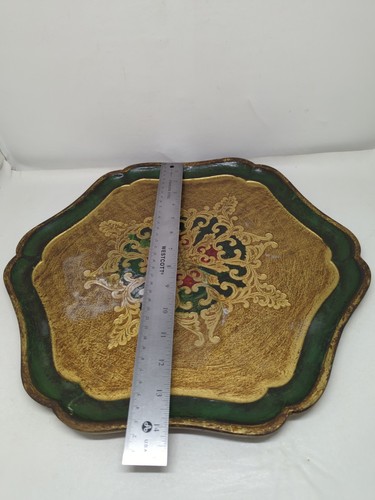 Vintage Florentiner vergoldet Holz Tablett handgefertigt in Italien Sechseck 15,5" x 14" - Bild 9 von 16