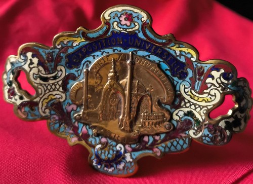 EXPOSITION UNIVERSAL - PARIS 1900 - ENAMEL BRONZE STANDING PLAQUE - Picture 8 of 9
