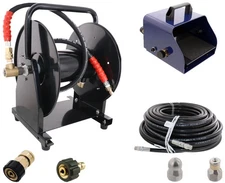 Scheiffer Sewer Jetter Kit - Foot Pedal Hose Reel 3/8" x 150' Hose and Nozzles