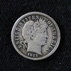1913-P Barber Dime 10-cent value (10c) - Great Quality Coin!