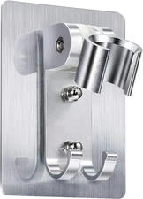 Adhesive Adjustable Shower Head Holder with 2 Hooks No Drill Mount