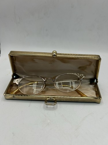 Vintage Brillenetui Strukturstoff 50-60er Hartschale ~ mit Vintage Brille = Kunsthandwerk 12 kgf - Bild 6 von 16