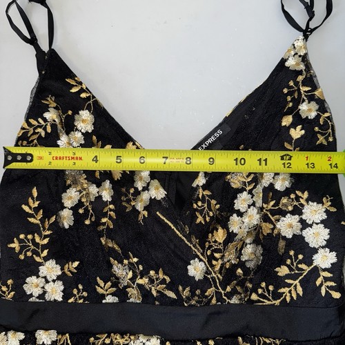 Express Kleid Blumen Spitze/Stickerei ärmellos Fit-ausgestellt V-Ausschnitt launisch Gr. 10 - Bild 6 von 9