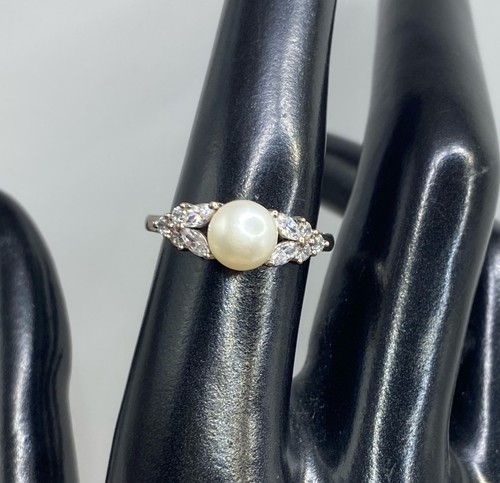 Anello vintage in argento sterling 925 PERLA E ZIRCONI misura 6,75 - Foto 12 di 15