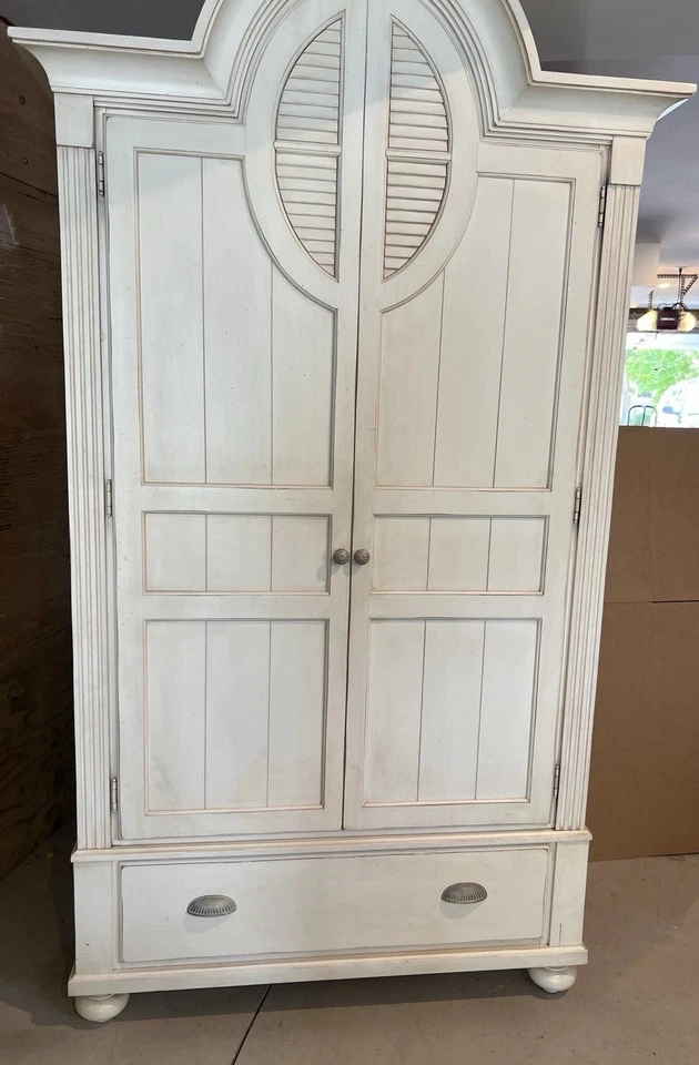 Ethan Allen Armoire Bedroom Wardrobe Storage with Shelving Off White / Cream - Image 2 of 4