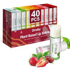 40 Pack Natural Lip Balm Set with Vitamin E & Coconut Oil, 10 Flavors Gift