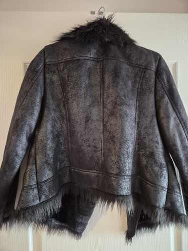 Wallis Kunstfell Wildleder Lammfell Flieger Biker Jacke Gr. 16 schwarz top - Bild 9 von 9