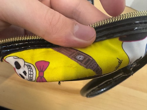 Betsey Johnson Makeup Purse Bag YellowGraphic Print Skeltons Size Small - Picture 17 of 24