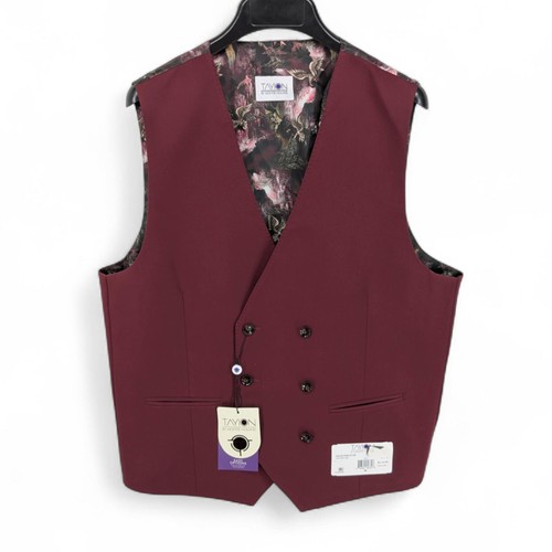 Tayion Collection Men's Classic-Fit Double Breasted Stretch Suit Vest Red M - Picture 2 of 6