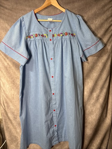 Abrigo de casa azul carole vintage bata tumbona EE. UU. bolsillos laterales a presión talla mediana - Imagen 1 de 3
