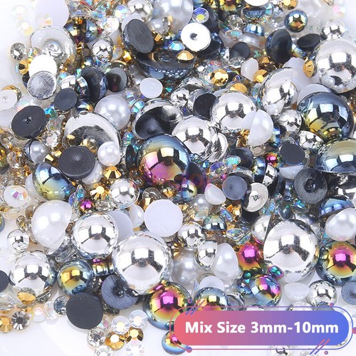 AB Imitation Pearls Half Round Flat back Beads Face Embellishment Card Making - Picture 23 of 39