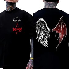 Angel Demon Wings Tee Black Dark Street Style Unisex Loose Fit