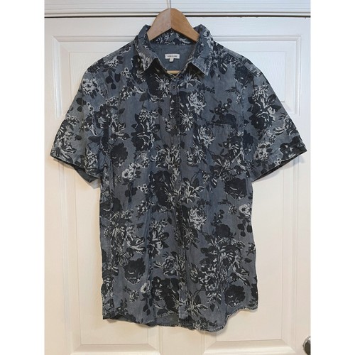 River Island Mens Cotton Floral Shirt Short Sleeve Button Up Casual Blue Grey L - Picture 1 of 6