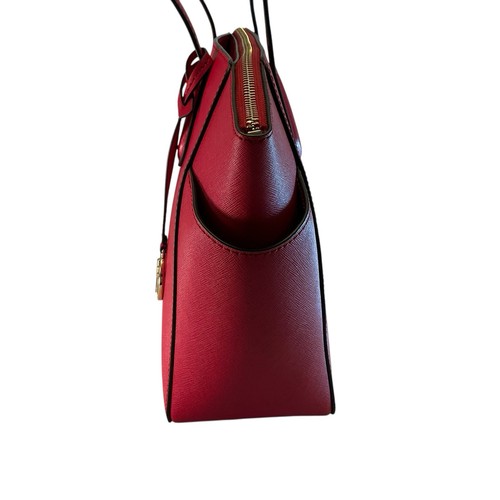 Michael Kors Medium Saffiano Leather Tote Top Zip Tote, Side Pockets RED Bag - Picture 12 of 19