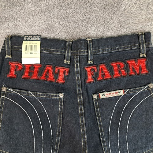 Vintage Phat Farm Jeans Boys Size 16 Baggy Pockets Big Logos Y2K New With Tags  - Picture 13 of 19
