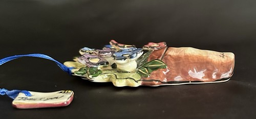 Blue Sky Flowerpot Thank You Hand Painted Ceramic Wall Plaque 2002 EUC Signed - Picture 3 of 8