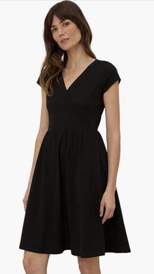 Pact Womens Black Fit & Flare Crossover Dress Organic Cotton Small Capsule