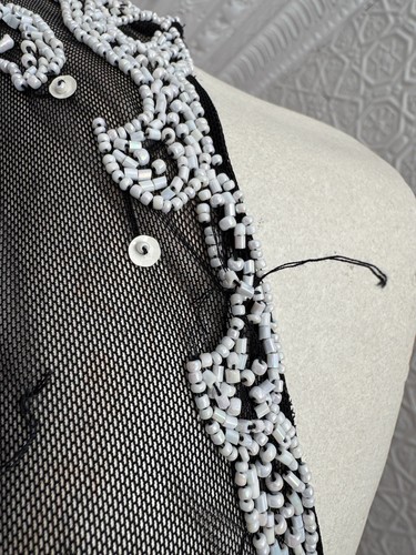 Vintage Gown 1990s Cache Beaded-Black-White-Vamp-Secy-Prom-Mesh-S/M - Picture 14 of 24