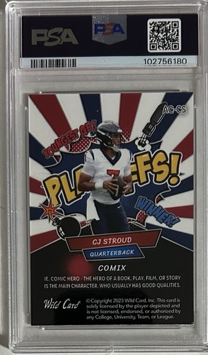 CJ Stroud 2023 Wild Card Playoffs WH JRY Red/Blue Sparkle /10 PSA 9 - Foto 2 di 2