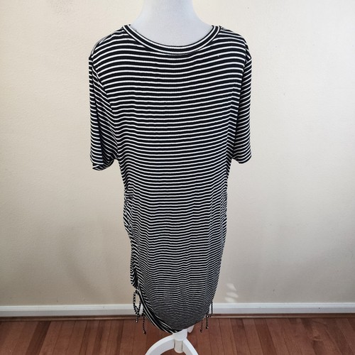 Destination Maternity Ruched Black White Bodycon Striped Midi Dress Size XXL - Picture 3 of 6