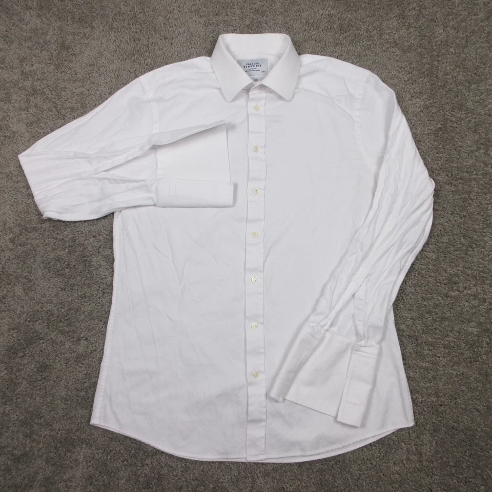 Charles Tyrwhitt Shirt Mens L 16 35 White Herringbone French Cuff Dress Button U - Image 2 of 4