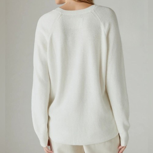 Lucky Brand Cloud Soft V Neck Lightweight Sweater Long Sleeve White Woman's XL - Picture 3 of 9