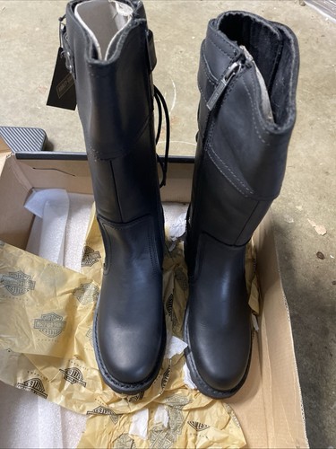 Harley-Davidson Women's Alexa Back Lace Black Leather Motorcycle Boots D85167 (7 - 第 2/8 張圖片
