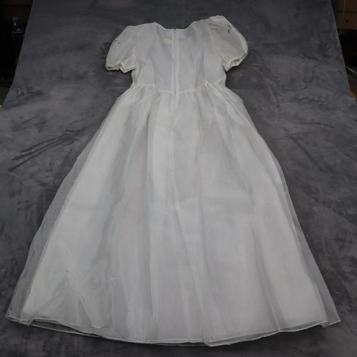 Sweet Kids Dress Girl 12 White Chiffon Balloon Sleeve Floral Embroidered Outfit - Picture 13 of 16