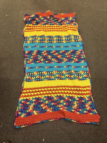 Vintage Granny Crochet Knit Afghan Throw Blanket Multicolor Heavy 54X30 Paula - Picture 1 of 4