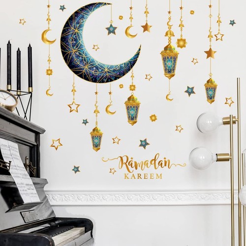 Ramadan Kareem Wall Window Sticker with 33.8"x30.7", Muslim Blue-1 - Picture 2 of 7