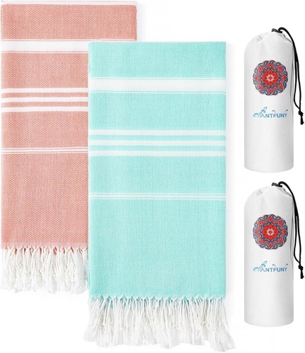 2 Packs Cotton Turkish Beach Towels Quick Dry Sand Free Oversized 72"x36" - Picture 1 of 5