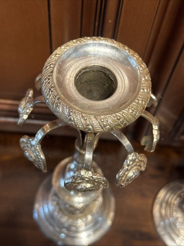 Rare Vintage Silver Plated Candle Holders Round Base Crest Festoons Palm Beach - Picture 7 of 16