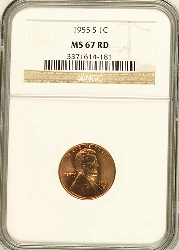 1955-S 1C RD Lincoln Wheat One Cent NGC MS667RD  3371614-181