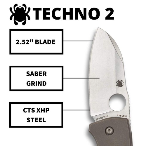 Spyderco Techno 2 Plain Edge 2.52" Folding Pocket Knife C158TIP2 - Picture 3 of 6
