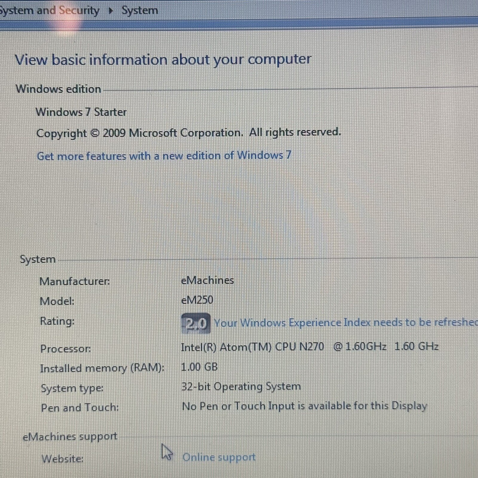 eMachines 250-1162 10.1” Intel Atom 1.60GHz 1GB RAM 250GB HDD Laptop - Picture 4 of 10