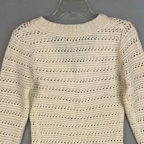 Lucky Brand Sweater Womens Small Cream Metallic Wool Alpaca Open Coastal Luxury - Picture 7 of 14