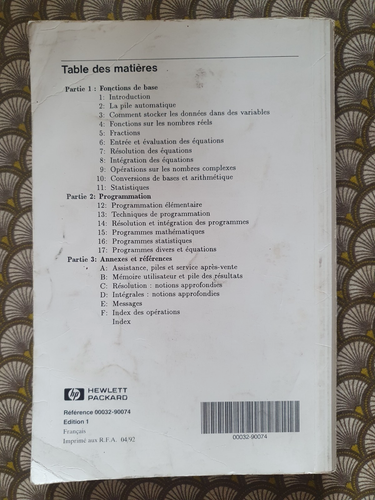 Hewlett Packard HP 32SII Manual Manuel 1991 Edition 1 en Français French - Photo 3/3