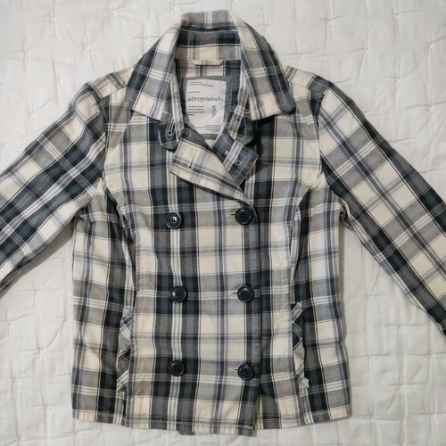 Aeropostale Womens Coat Jacket Gray/White Plaid Blazer Cotton Size S - Picture 3 of 11